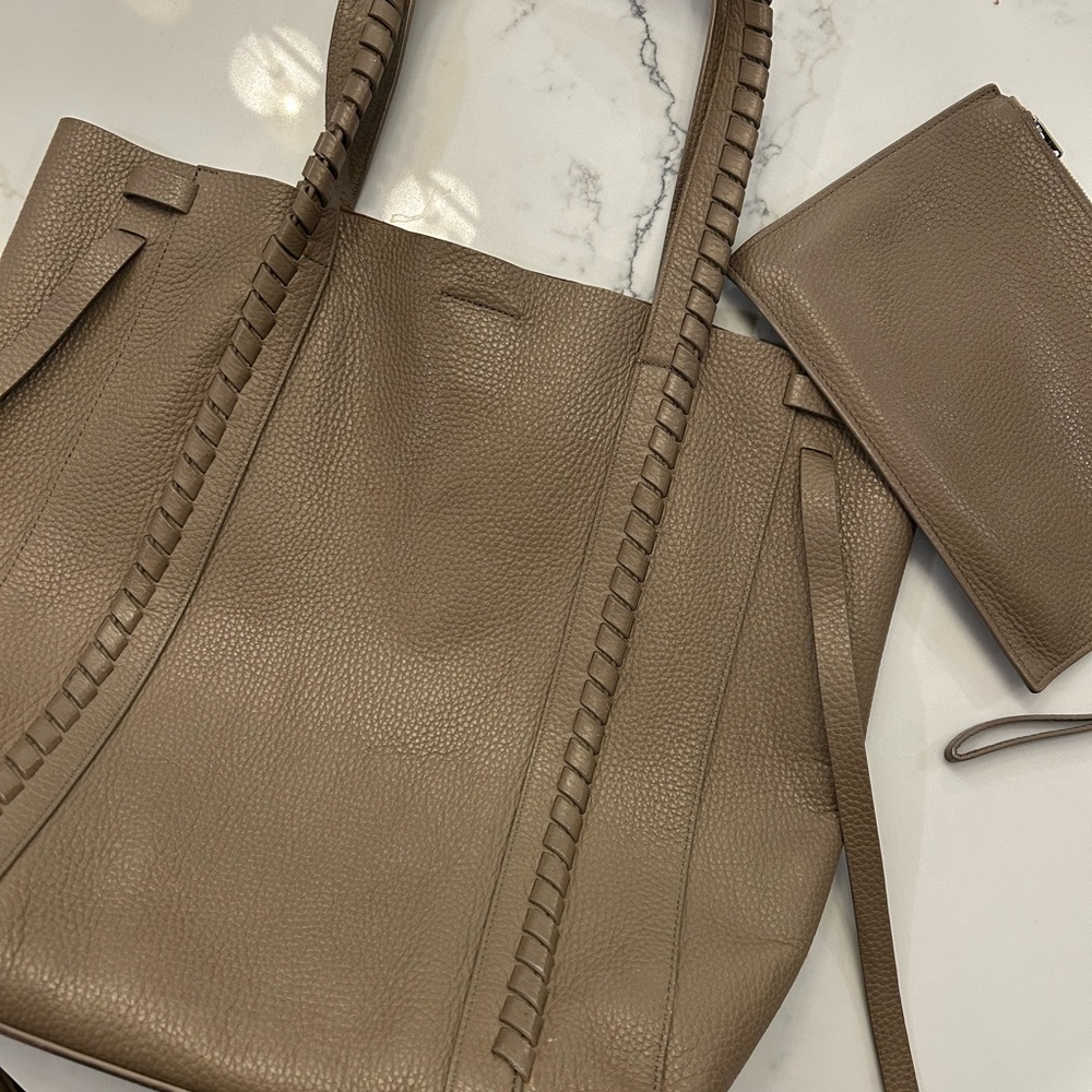 All Saints Taupe Leather Tote Bag